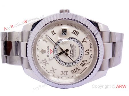 High quality Fake Rolex Sky Dweller 42mm Cream Face Stainless Steel Case